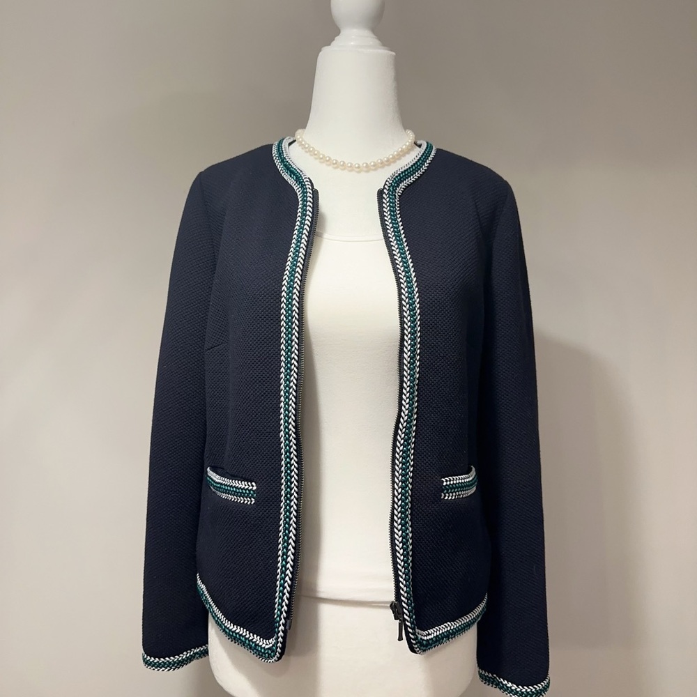 Talbots Navy Blazer with Green Trim